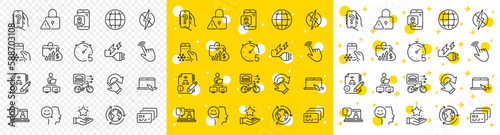 Outline Salary, Work home and Refrigerator app line icons pack for web with Rotation gesture, Good mood, Card line icon. Pin marker, Loyalty program, Lock pictogram icon. Food delivery. Vector