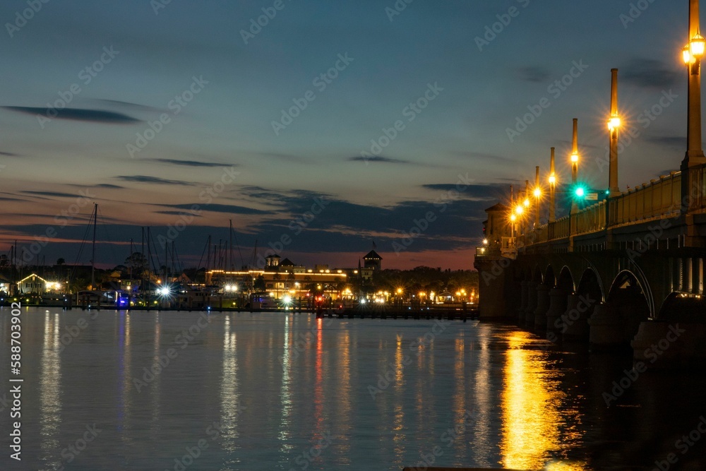 Lions Gate Bridge at night over the Matanzas River at St Augustine, Florida