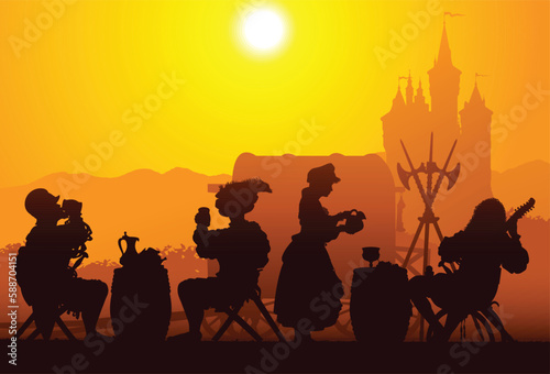 Medieval Soldiers rest at the end of battle