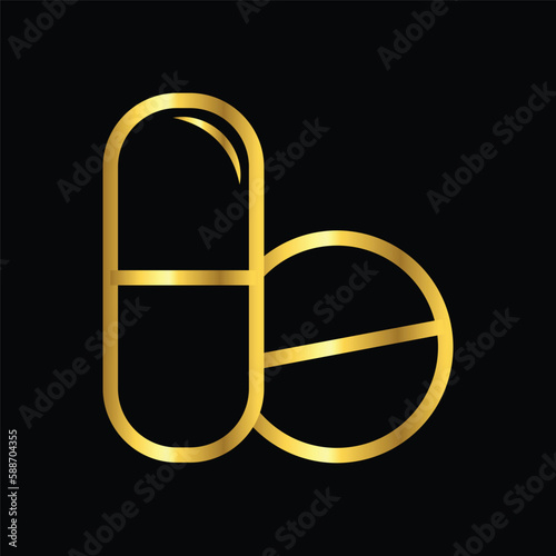 gold pils,capsul, icon, vector, design, template, illustrasi, logo, flat, style, trendy, collection