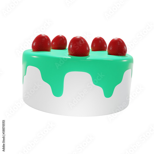 Vanilla cake with strawberry , food, birthday, party, for mockup template, Premium Quality, PNG, decoration,  3d, illustration, view render, hd, alpha background, format, new year
