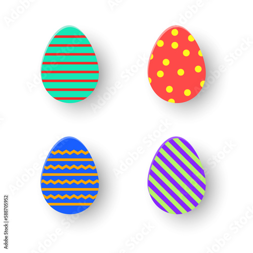 Paper cut Easter eggs. Colourful icon set. Vector illustration