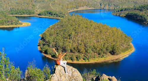 Obraz na plátne Melero meander in Las Hurdes, Estramadura in Spain- Woman sitting and looking at