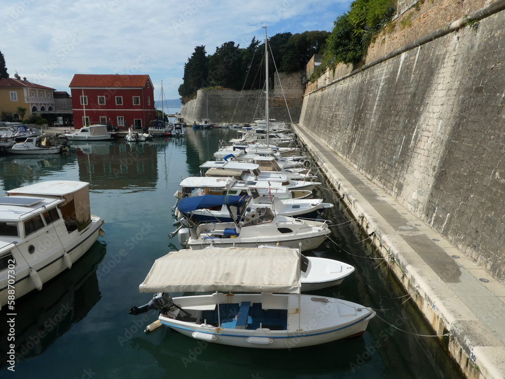 Naklejka premium boats in harbor at Fosa marina in Zadar, Croatia