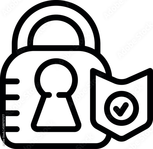 Padlock shield icon outline vector. Guard safety. Camera data lock