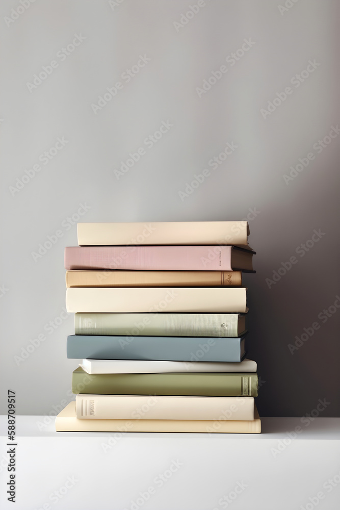 Stack of colorful books isolated on gray background. Back to school and education learning concept. Generative AI