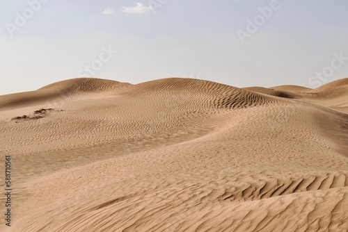 Fototapeta Naklejka Na Ścianę i Meble -  Beautiful shot of a dry brown desert under a bright blue sky