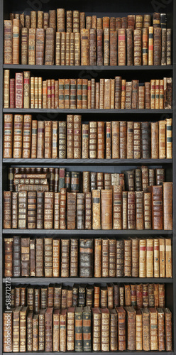 old books on wooden shelf