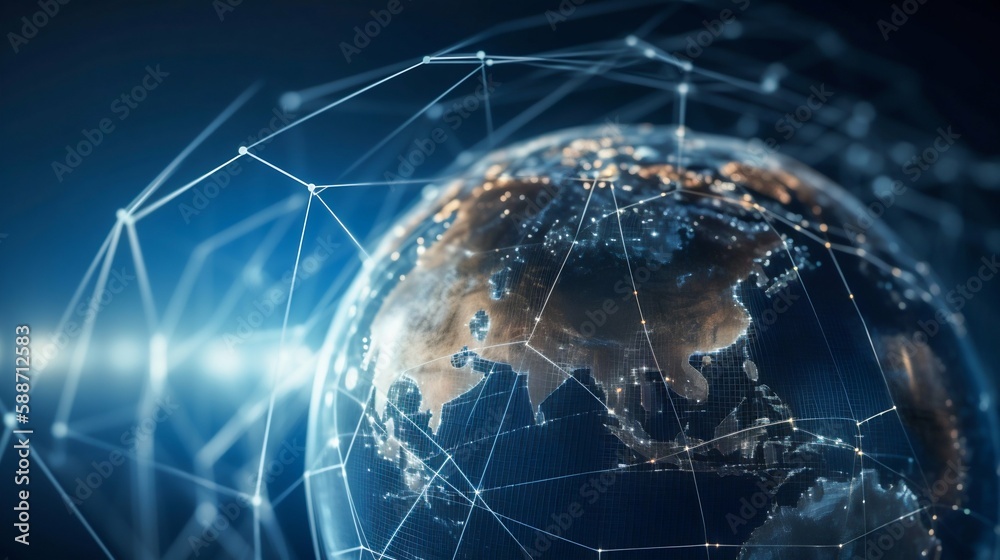 Global world network and telecommunication on earth. Communication technology for internet business. Generative AI Global world network and telecommunication on earth. Communication technology for internet business. Generative AI