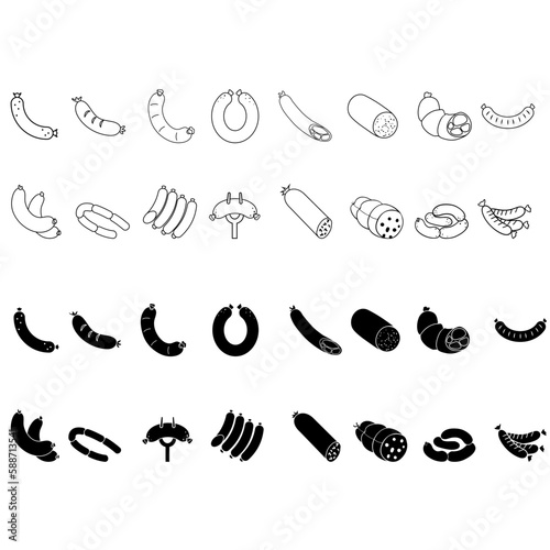 Sausages icon vector set. Meat products illustration sign collection. BBQ symbol or logo. © Denys