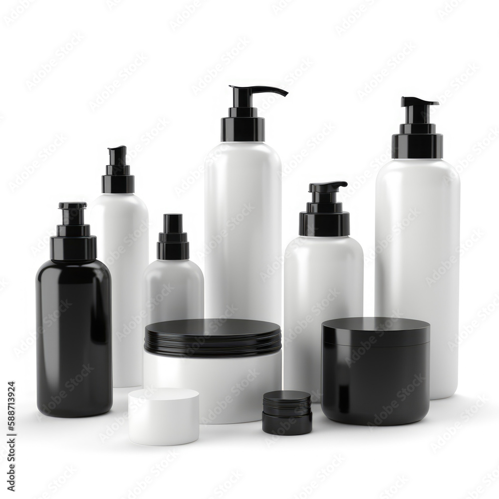 set of cosmetic bottles isolated, blank, design, isolated on white, AI generated set of cosmetic bottles isolated, blank, design, isolated on white, AI generated
