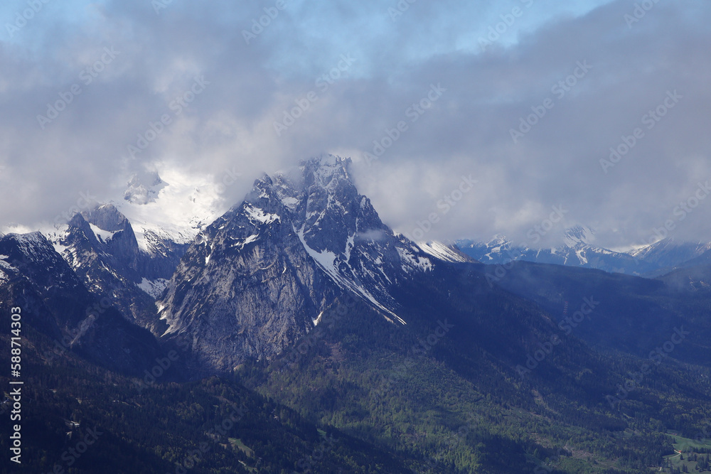 Panorama of Alpspitze and Zugspitze from Garmisch-Partenkirchen, Germany Panorama of Alpspitze and Zugspitze from Garmisch-Partenkirchen, Germany