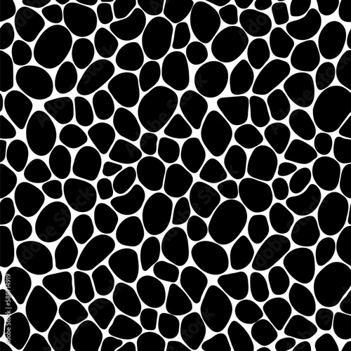 Black and white paving seamless pattern. vector illustration. Rounded ink blot or drops repeated texture. Pebble template wallpaper wallpaper. Doodle stones irregular shapes backdrop.