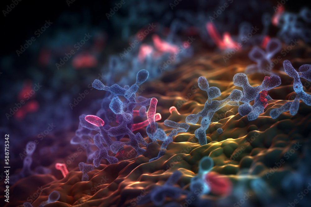 Obraz premium Vibrant 3D Illustration of Cell Communication Between Cells