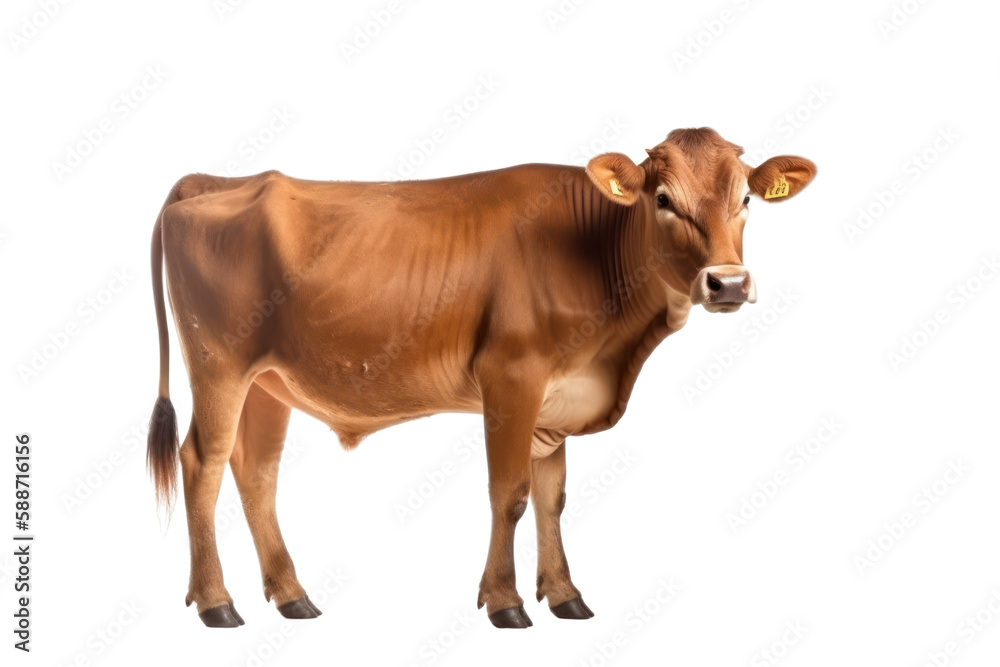 Portrait of a Brown Cow. Isolated. Generative AI