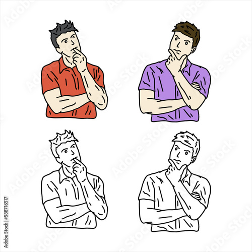  illustration vector of man doing thingking pose, fit for business icon presentationlogo icon