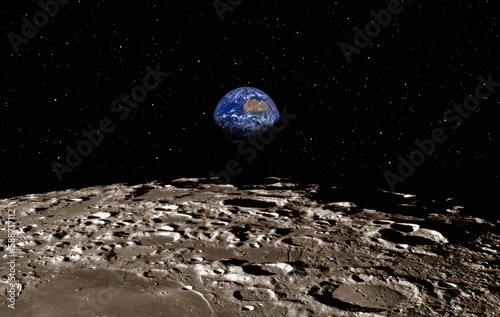 The Earth as Seen from the Surface of the Moon  Elements of this Image Furnished by NASA 
