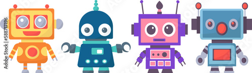 set of robots, androids on a white background in a flat style isolated vector