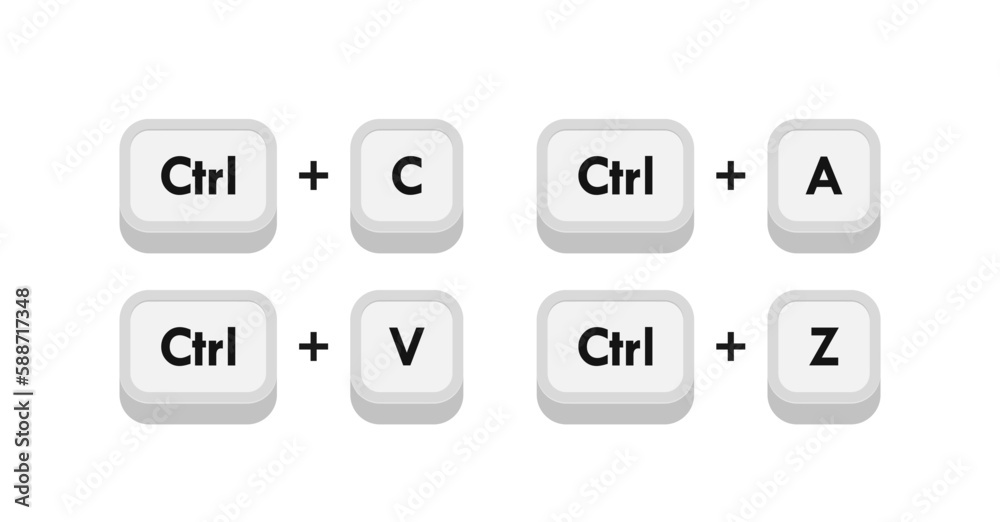 Different computer keyboard buttons combinations. Hotkeys combination such as copy, paste, selection and cancellation. Vector illustration Different computer keyboard buttons combinations. Hotkeys combination such as copy, paste, selection and cancellation. Vector illustration