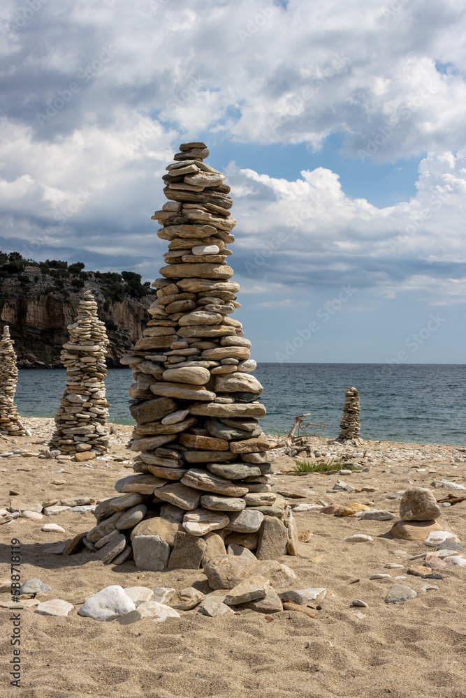 Pebbles towers, Livadi beach, Greece