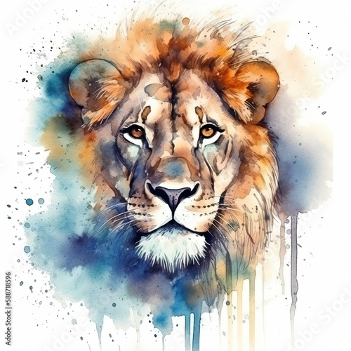 a painting of a lion with a colorful background Generative AI