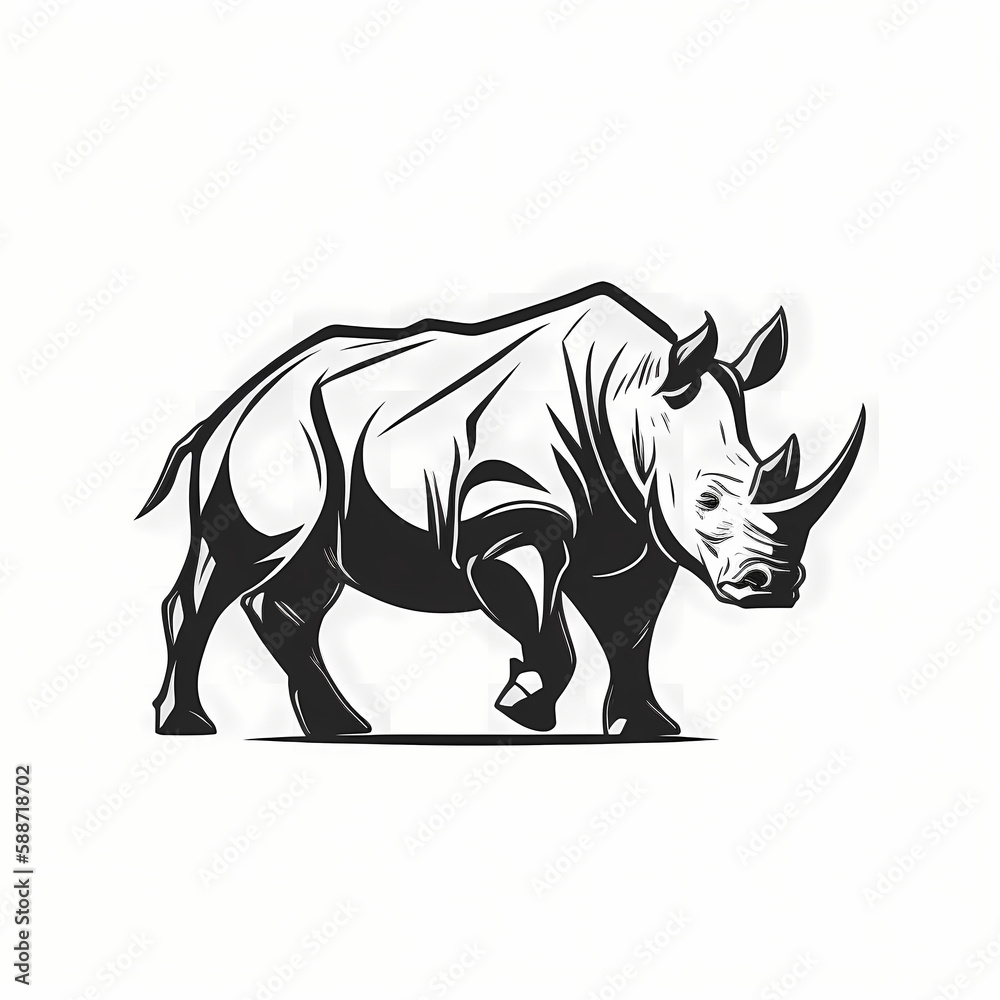 Rhino isolated on white background. Generative AI