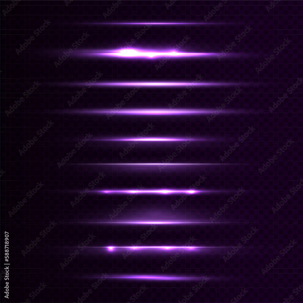 Blue horizontal lens flares pack. Laser beams, horizontal light rays. Blue horizontal lens flares pack. Laser beams, horizontal light rays.