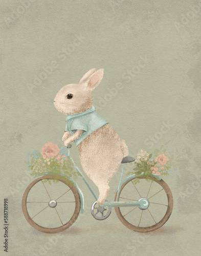 Photography Pastel vintage bunny drawing, easter bunny, shabby chic drawing, illustration fo