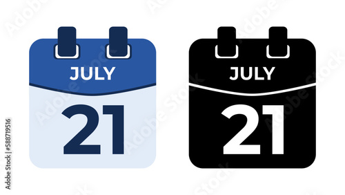 July 21 flat daily spiral calendar icon date vector image in matching color scheme. Suitable and perfect for design material, such as event or reminder. The best editable graphic resources.