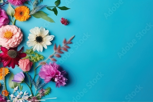 flower on  background copy space flat lay mock up, top view © Uwe