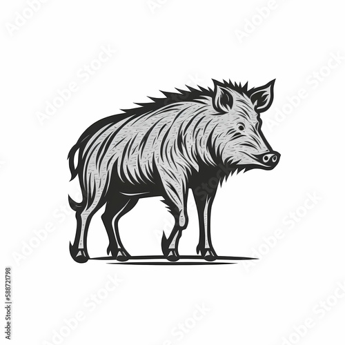 Wildboar Isolated on white Background. Generative AI