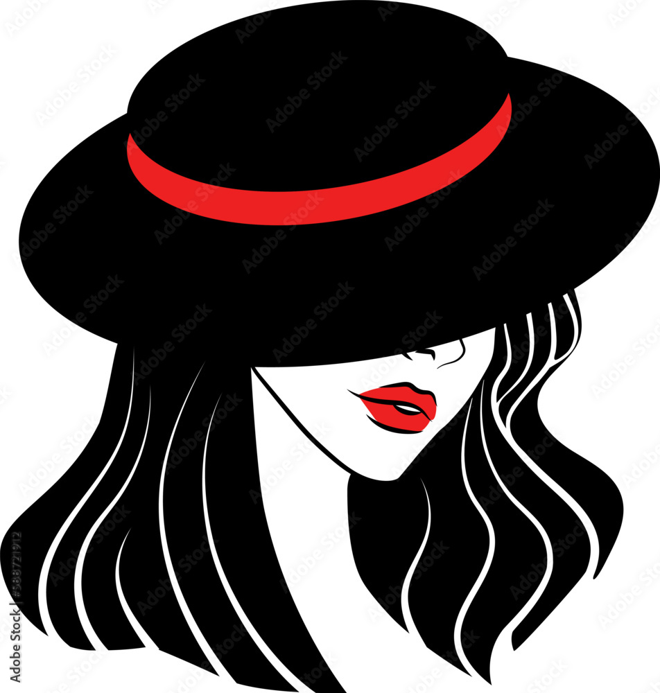 lady with elegant hat and red lips , vector illustration lady with elegant hat and red lips , vector illustration