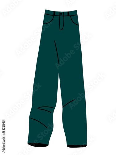 Casual pants, straight trousers. Legs wearing, garment. Female clothes, modern women textile apparel. Flat illustration isolated on white background