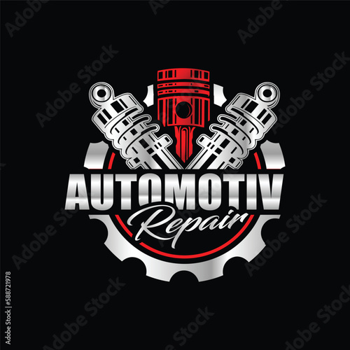 automotive, auto repair, car spring, turbo engine with piston logo premium logo design vector