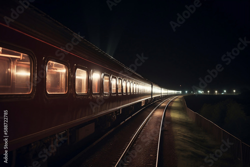 passenger train at night. AI Generated