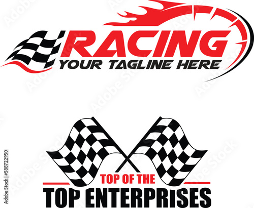 Car racing logo with racing flag