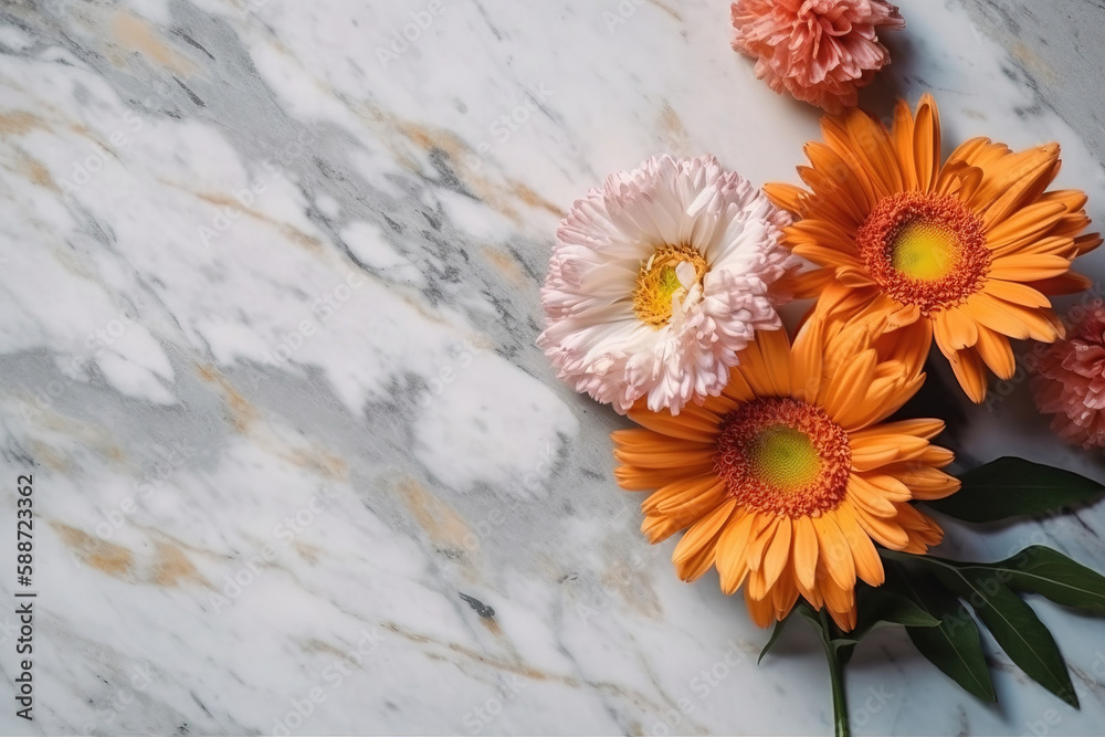 flower on background copy space flat lay mock up, top view flower on background copy space flat lay mock up, top view
