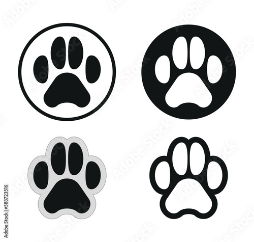 Icon vector set containing 4 variations of pets paw designs.
