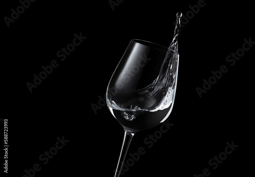 Splash. Wine glass with water on black background