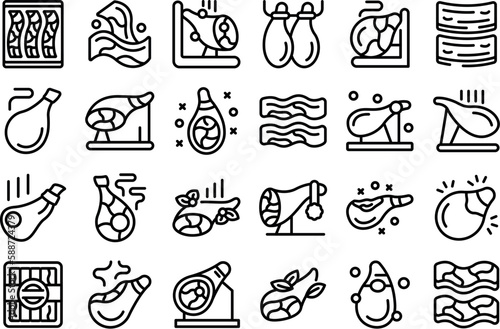 Jamon icons set outline vector. Food ham. Pig hoof