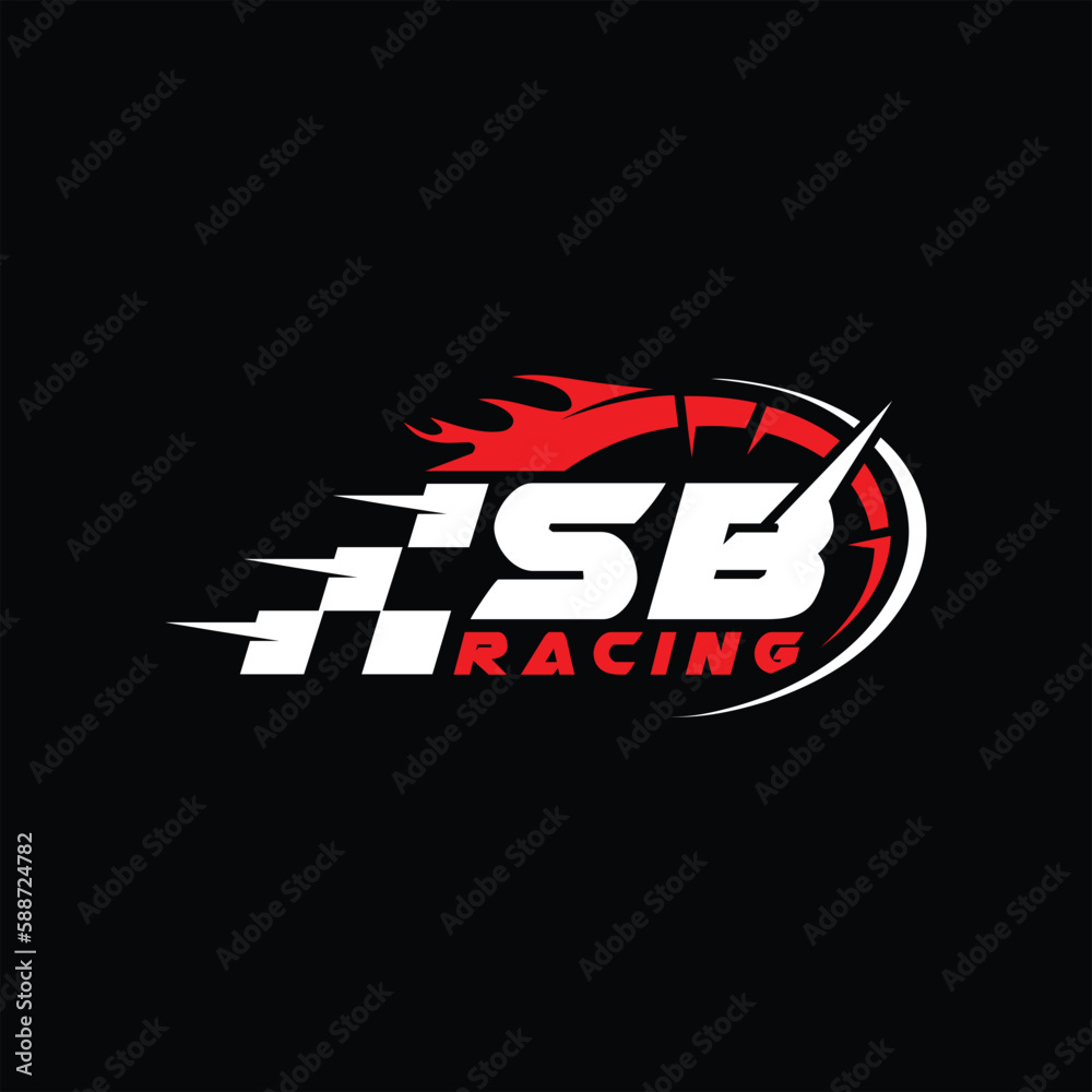 SB initial letter with speed meter logo design, Racing speed logo letter, speedometer, speed meter logo, car racing with flag logo design vector