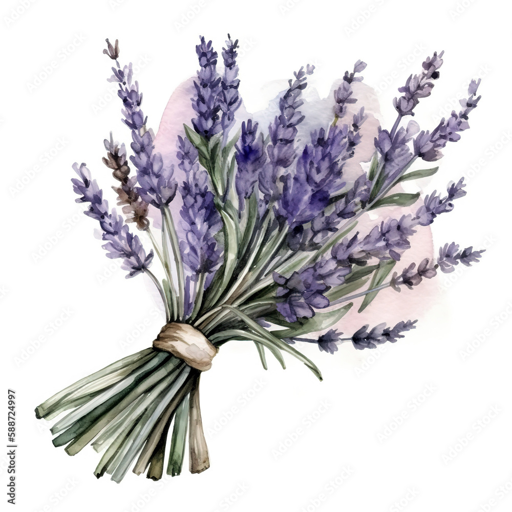 Obraz premium bunch of lavender isolated on white background , watercolor , generative ai