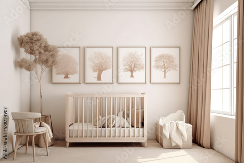 Minimalistic Nursery Room with Blank Frames