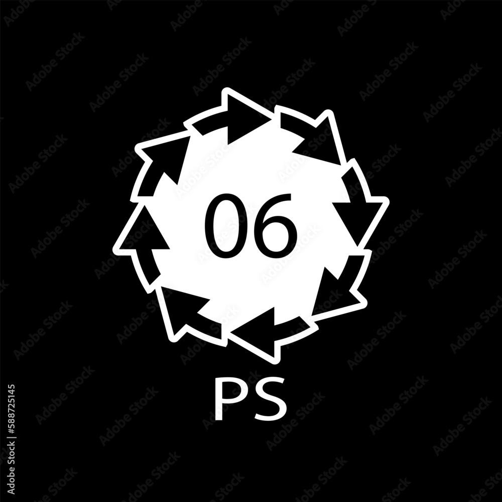 PS 06 recycling code symbol. Plastic recycling vector polystyrene sign.