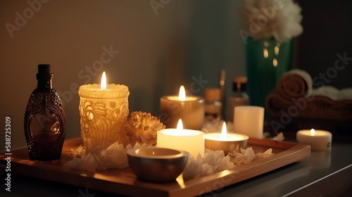 candles on the table , spa , relax , generation ai © Yulia