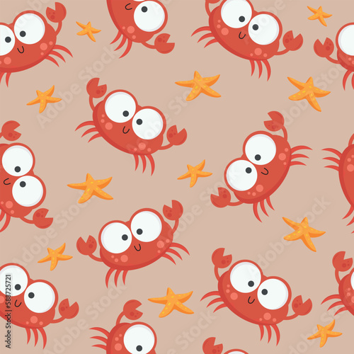 seamless pattern with crabs and starfish vector illustration