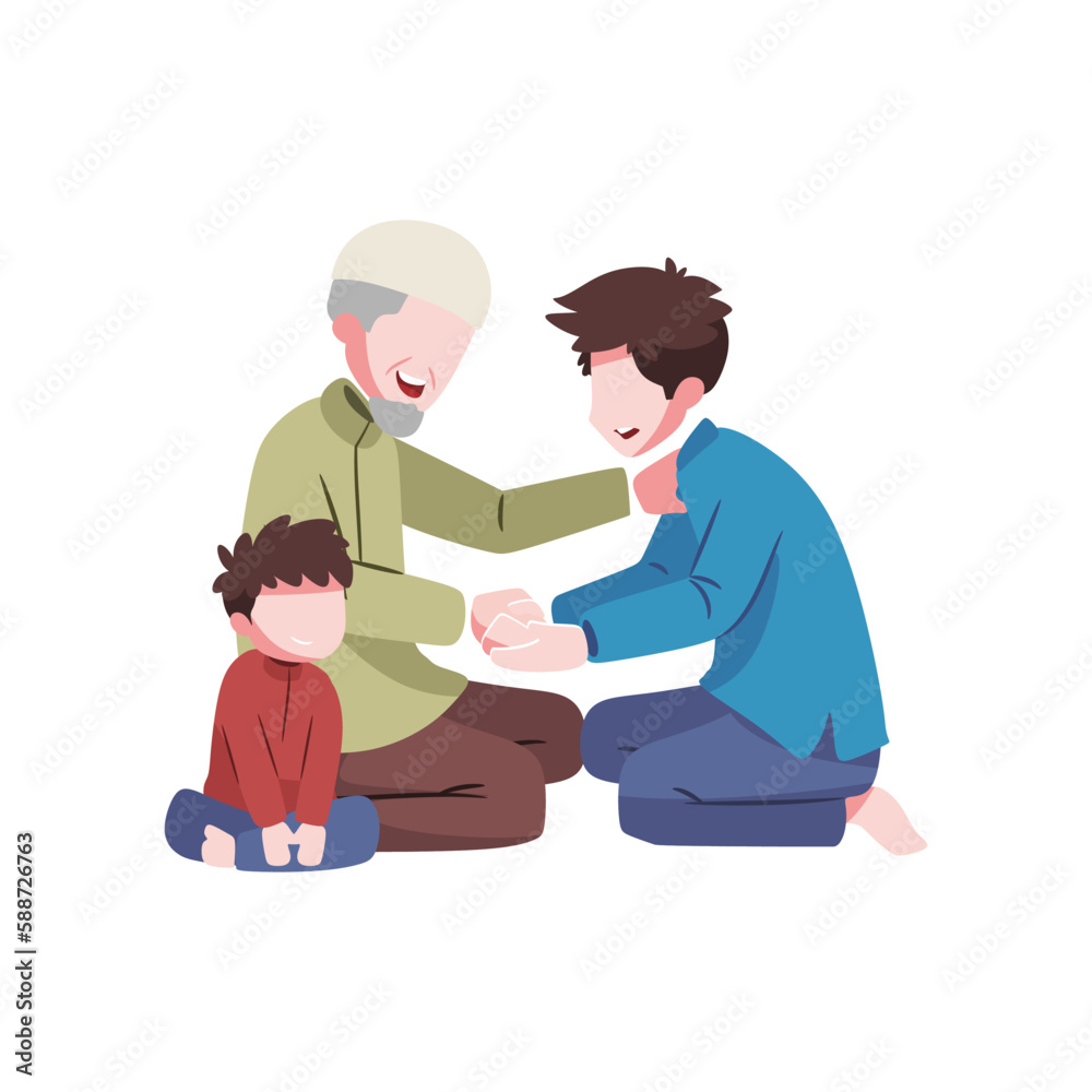 Obraz premium Illustration of apologized to my father during Eid Al-Fitr 