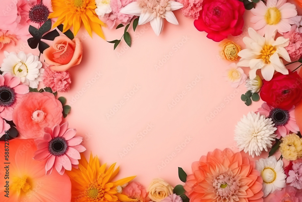 flower on background copy space flat lay mock up, top view flower on background copy space flat lay mock up, top view