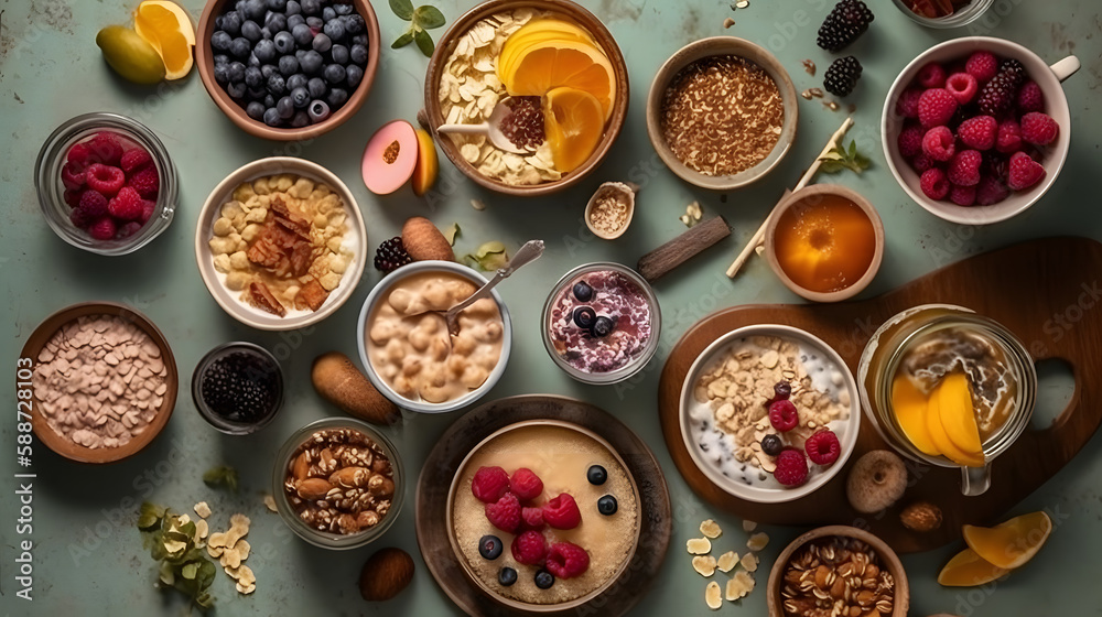 Hearty breakfast, porridge. Generative AI Hearty breakfast, porridge. Generative AI