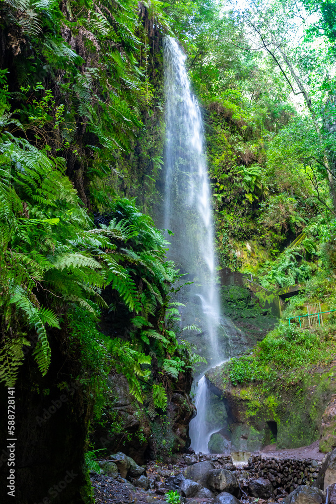 Waterfall at Los Tilos, La Palma, Canary Islands. Spain. 